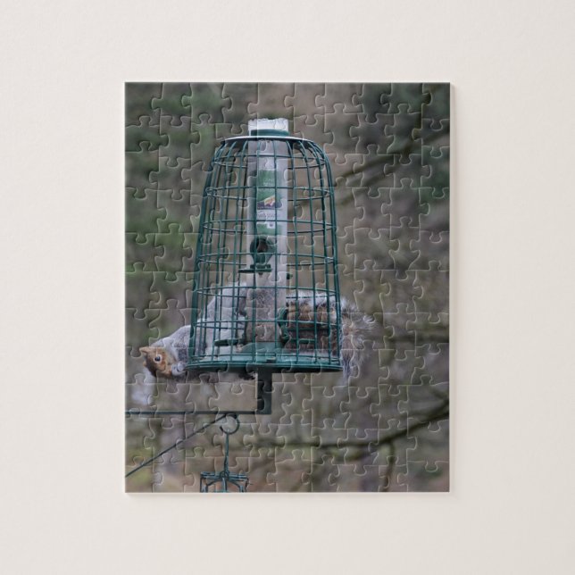 Puzzle Ardilla en alimentador del pájaro (Vertical)