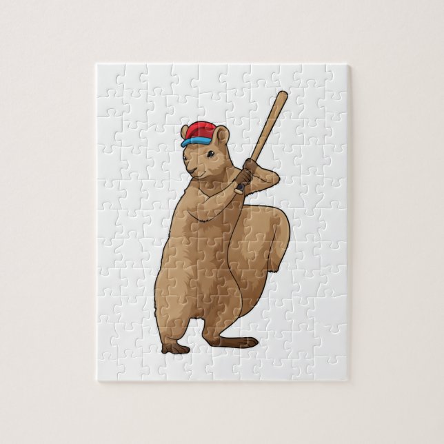 Puzzle ardilla en el béisbol con bate de béisbol (Vertical)