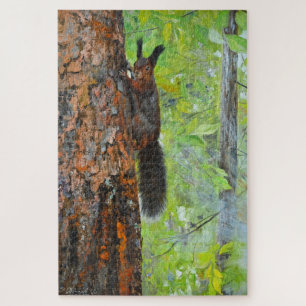 Puzzle Ardilla en pino – Pintura al óleo realista