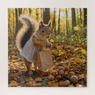 Puzzle Ardilla niña comprando nueces en el bosque otoñal