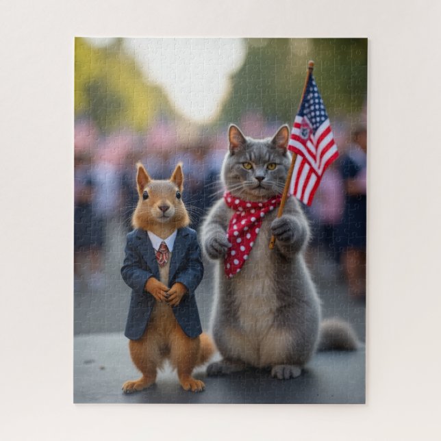 Puzzle ardilla patriótica y gato (Vertical)