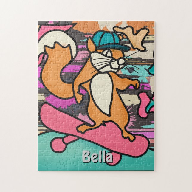 Puzzle Ardilla Retro en la calle en Skateboard | Divertid (Vertical)