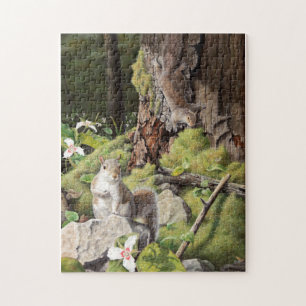 Puzzle Ardillas y Trilliums grises, ardillas y flor