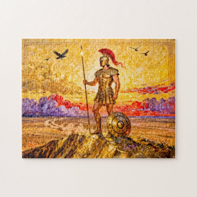 Puzzle Ares in Armor Standing on Mountain with Spear (Horizontal)