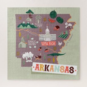 Puzzle Arkansas Ilustradas: Mapa de viajes de Estados Uni
