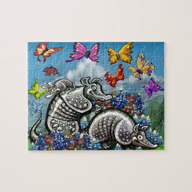 Puzzle Armadillos Bluebonnets Mariposas Flores silvestres (Horizontal)