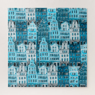 Puzzle Arquitectura de Ámsterdam, textura de color azul.