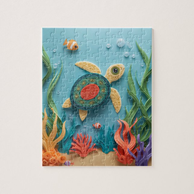 Puzzle Arrecife de Tortuga Marina Quilling de Papel (Vertical)