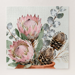 Puzzle Arreglo de Protea Eucalipto Acuarela