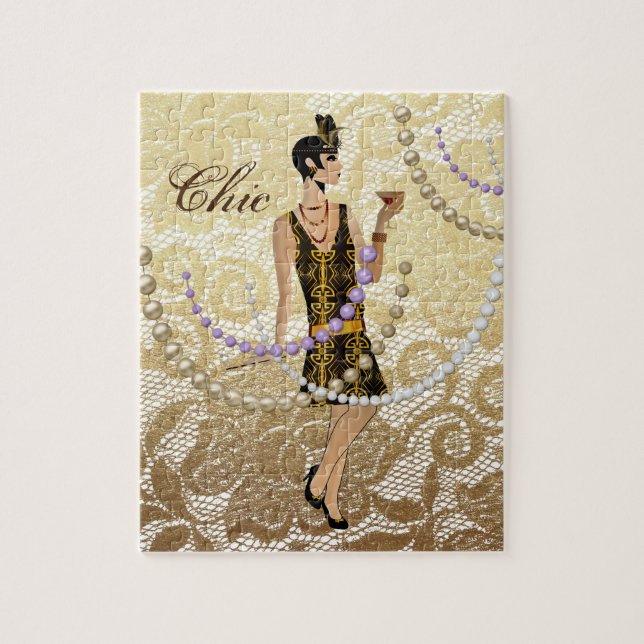 Puzzle Art Deco Lady Gold Lace (Vertical)