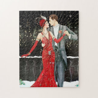 Puzzle art deco retro vintage navidad pareja