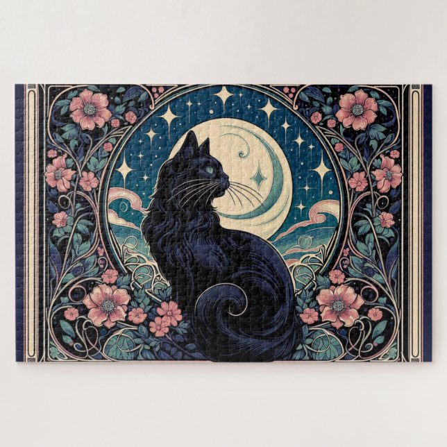 Puzzle Art Nouveau de Gato Negro místico (Horizontal)