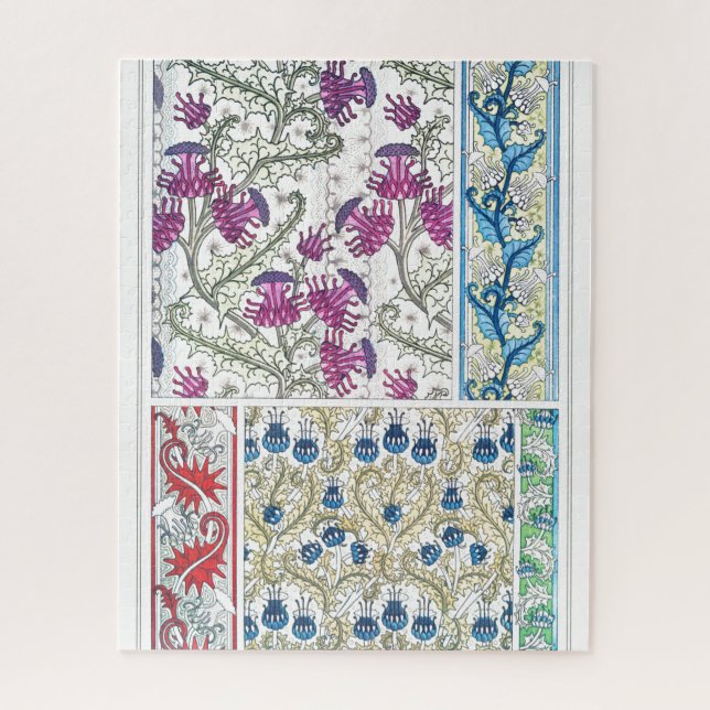 Puzzle Art Nouveau flor de cardo floral arte textil (Vertical)