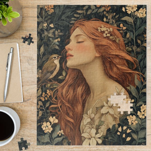 Puzzle Art Nouveau Maiden Floral Bird Fine Art (Subido por el creador)
