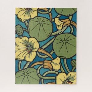 Puzzle Art Nouveau Nasturtium Azul Dorado floral Verneuil