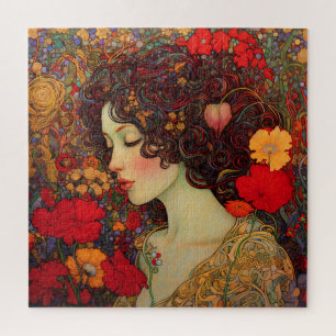 Puzzle Art Nouveau: Una mujer entre los lapiceros rojo y