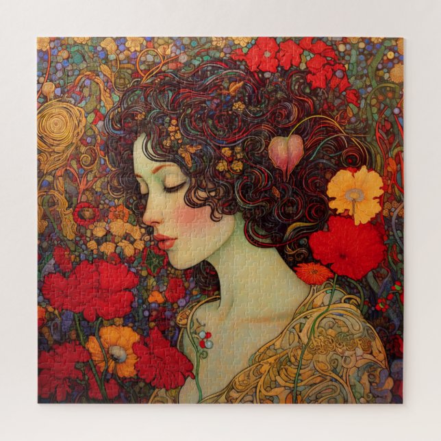 Puzzle Art Nouveau: Una mujer entre los lapiceros rojo y  (Vertical)