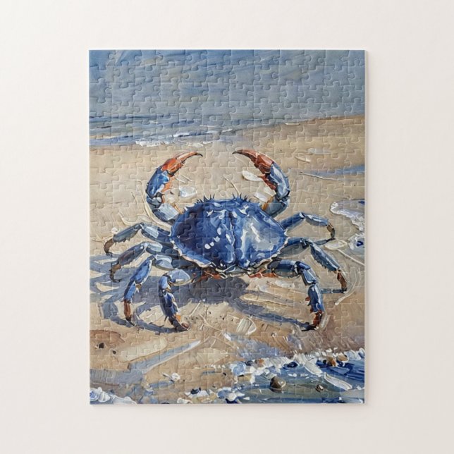 Puzzle Art Oil Print of a Blue Crab (Vertical)