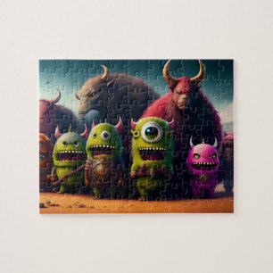 Puzzle Arte 3D Fantasía Monstruos Divertidos Verdes Lindo