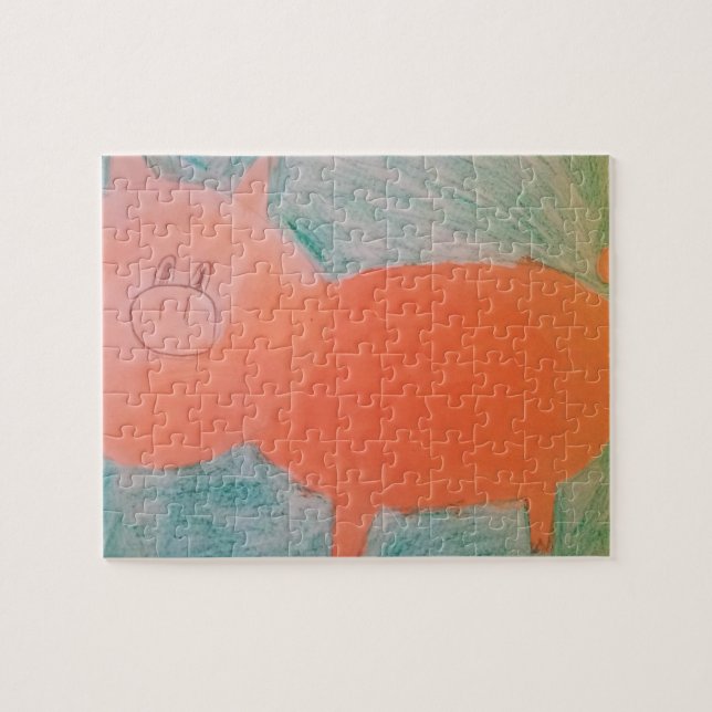 Puzzle Arte ABC de niños, cerdo Naranja rosado (Horizontal)