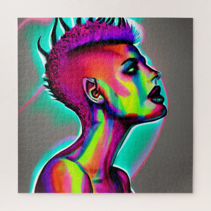 Puzzle Arte abstracto colorido de IA   Mujer con Mohawk