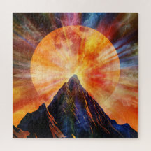 Arte abstracto de brillo de luna en la montaña