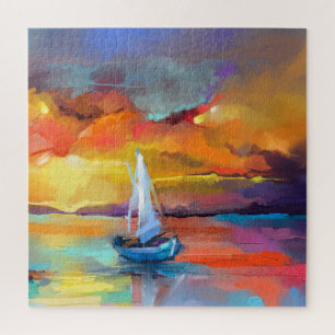 Puzzle Arte abstracto del atardecer de un barco de vela c