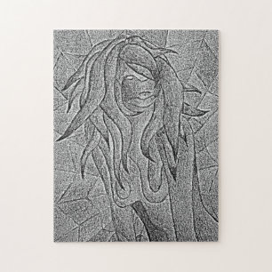 Puzzle arte abstracto en blanco y negro representando a u