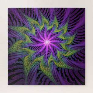 Puzzle Arte abstracto fractal moderno de flor verde púrpu
