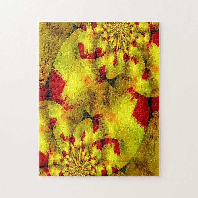 Puzzle Arte abstracto geométrico fractal amarillo rojo (Vertical)