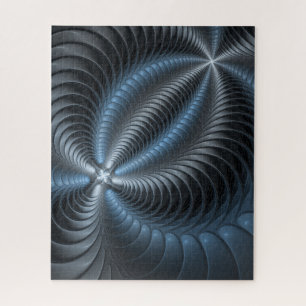 Puzzle Arte abstracto moderno fractal 3D gris azul plásti