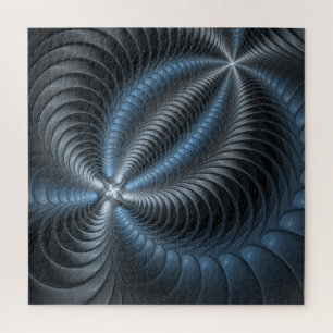 Puzzle Arte abstracto moderno fractal 3D gris azul plásti