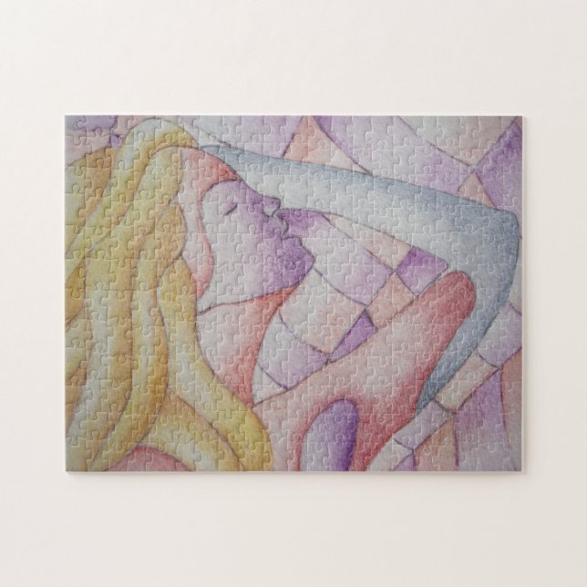Puzzle arte abstracto multicolor rosa señora retro (Horizontal)