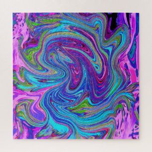 Puzzle Arte abstracto retro groovy azul, rosa y púrpura