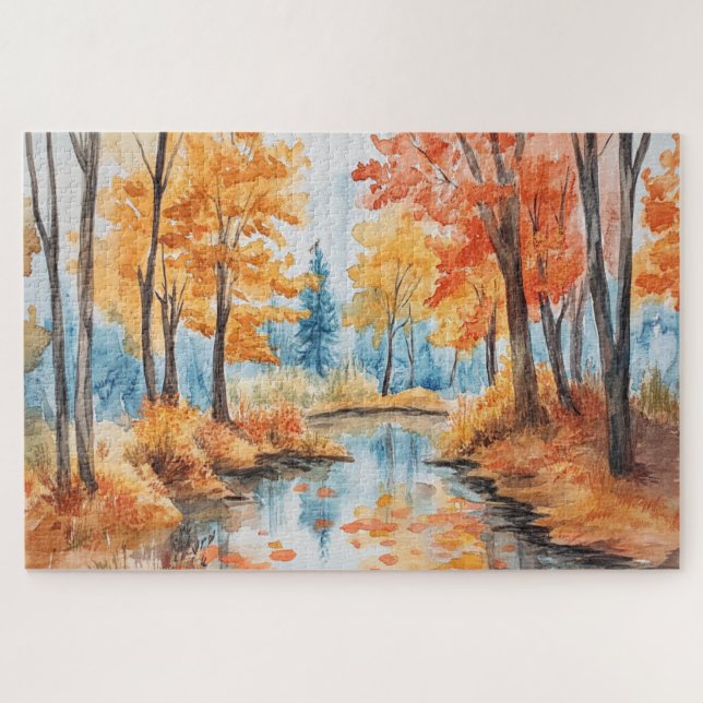Puzzle Arte Acuarela de Bosque Otoñal (Horizontal)