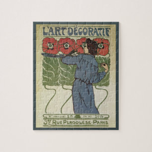 Puzzle Arte antiguo modernista, artista pintando flores d