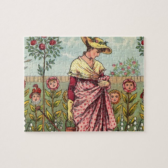 Puzzle Arte Antiguo Mujer Flor Creciente Jardín (Horizontal)