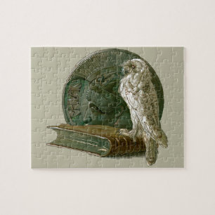 Puzzle Arte antiguo Nouveau con un búho, moneda y un libr