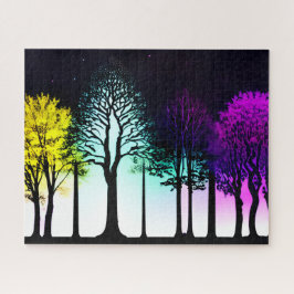 Puzzle Arte artístico de silueta de bosque púrpura de Aqu