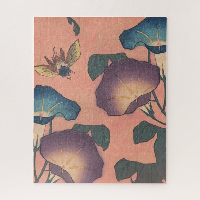 Puzzle Arte asiático japonés de abejas y flores (Vertical)