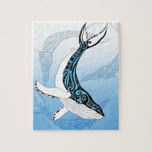 Puzzle Arte azul tribal de la ballena jorobada