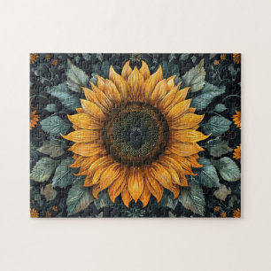 Puzzle Arte botánico de girasol intrincado