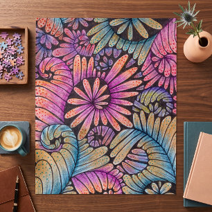 Puzzle Arte botánico de terapia intrincado boho zen doodl