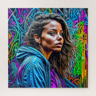 Puzzle Arte callejero de grafitis bonitos mujer colorida