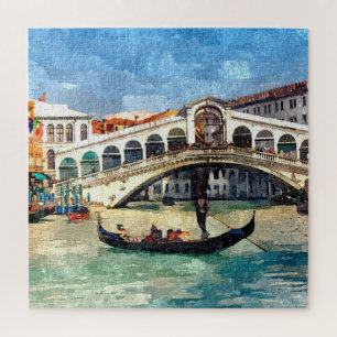 Puzzle Arte colorido del puente Canal Grande Rialto de Ve