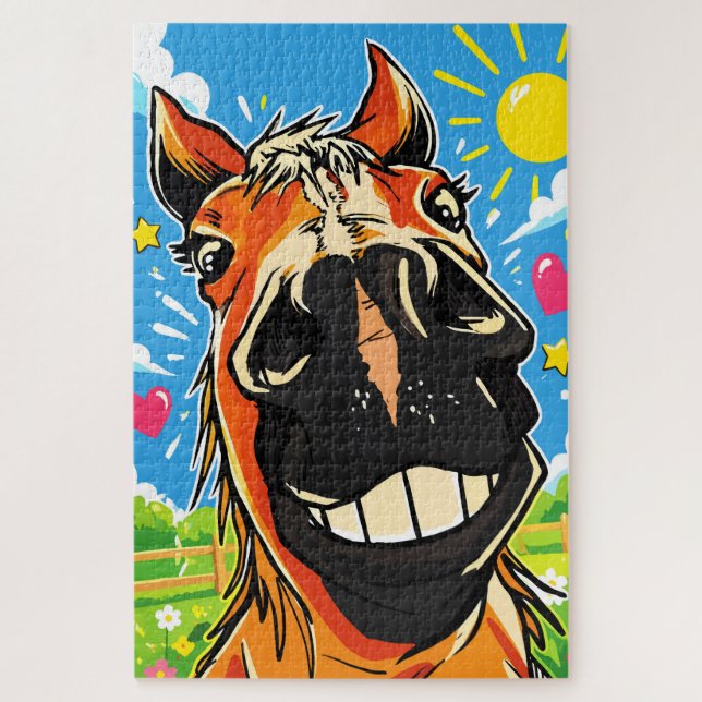 Puzzle Arte Cómic de Dibujos Animados de Caballo Sonrient (Vertical)