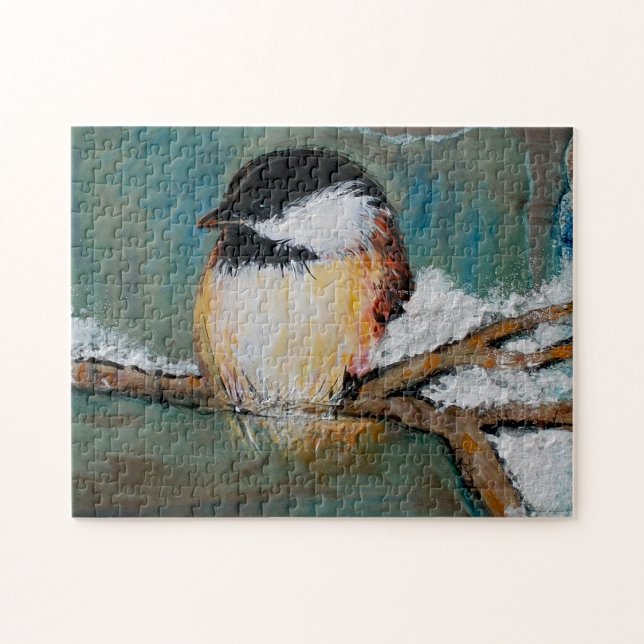 Puzzle Arte Cute Winter Chickadee (Cute Winter Chickadee Art Jigsaw Puzzle from Jenn's Emporium. )