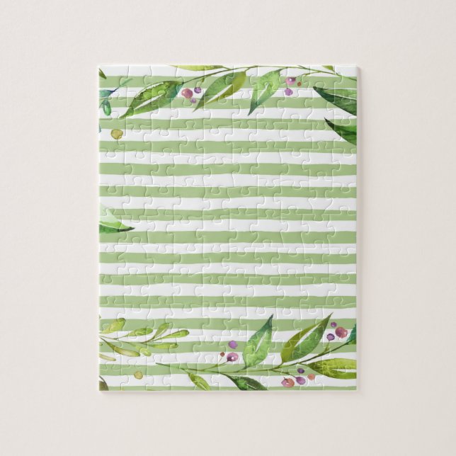 Puzzle Arte de acuarela Audaz Rayas Verdes Diseño Floral (Vertical)