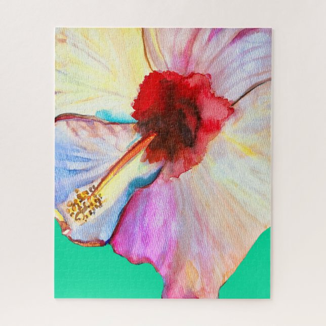 Puzzle arte de acuarela de hibisco de verano (Vertical)