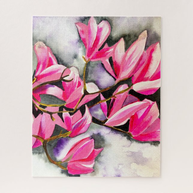Puzzle arte de acuarela de magnolia rosa (Vertical)